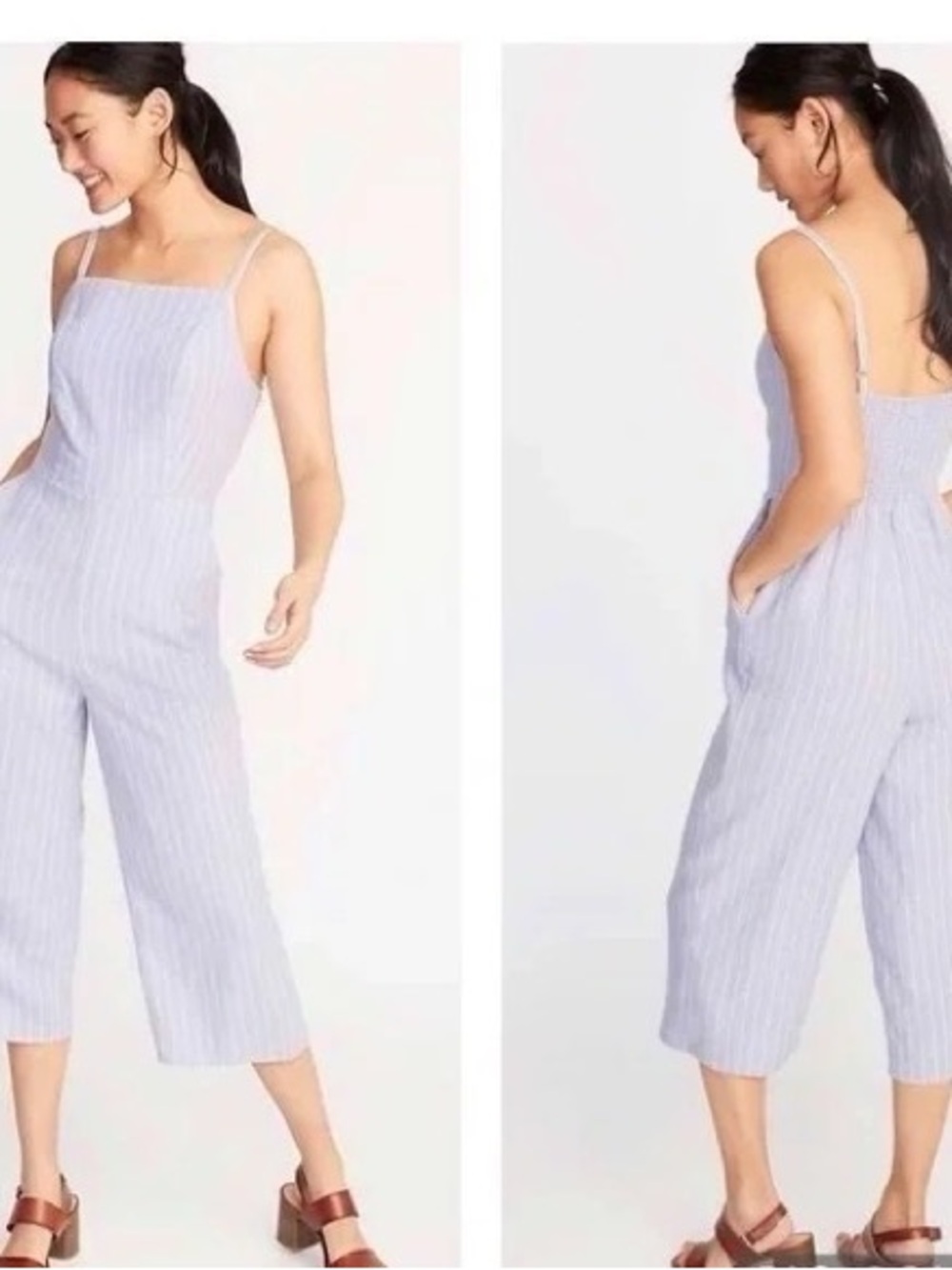 Old Navy Light Purple Striped Cropped Jumpsuit